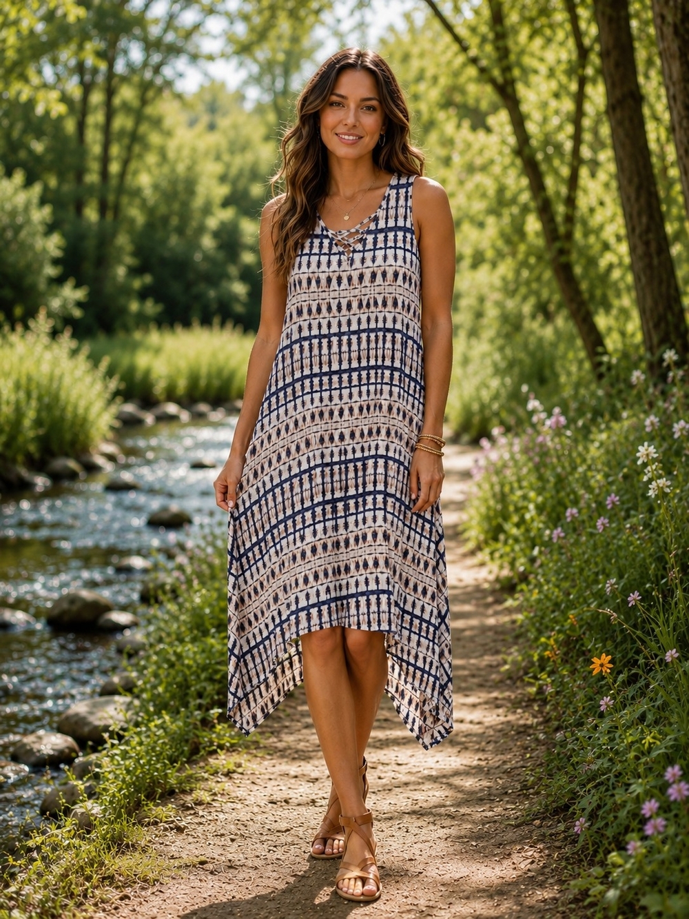 Skye's the Limit Navy and Cream Asymmetrical Hem Sleeveless Dress Sz XL